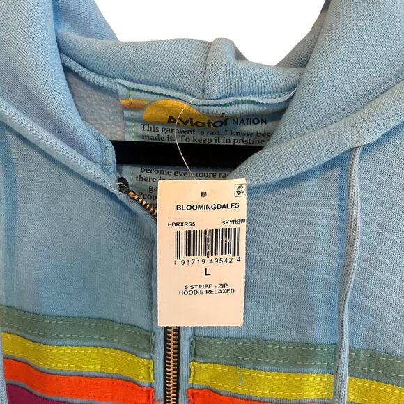 Aviator Nation Unisex 5 Striped Full Zip Hoodie Sky Blue Size Large - Picture 5 of 7